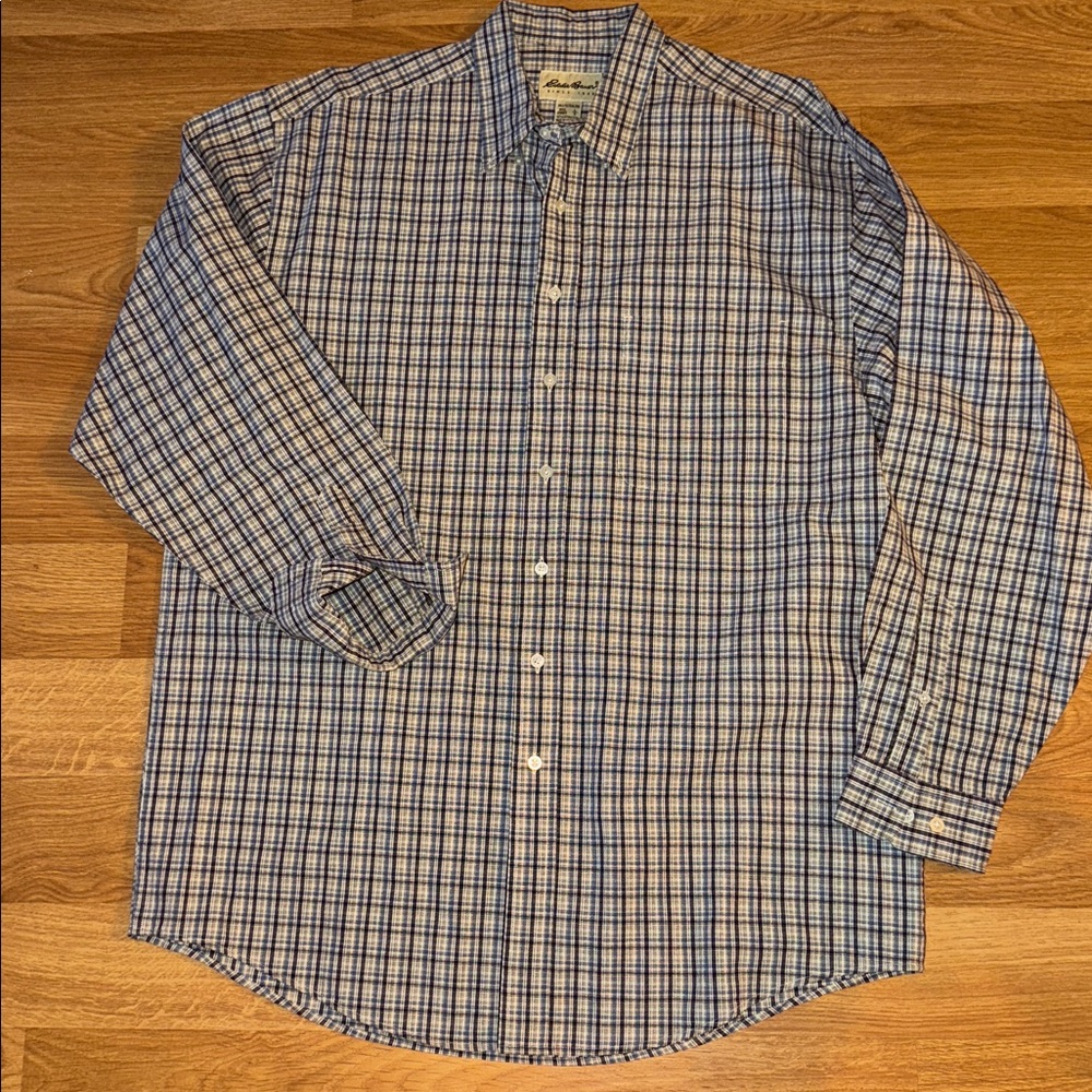 LT Eddie Bauer Blue Plaid‎ Long Sleeve Button Up dadcore